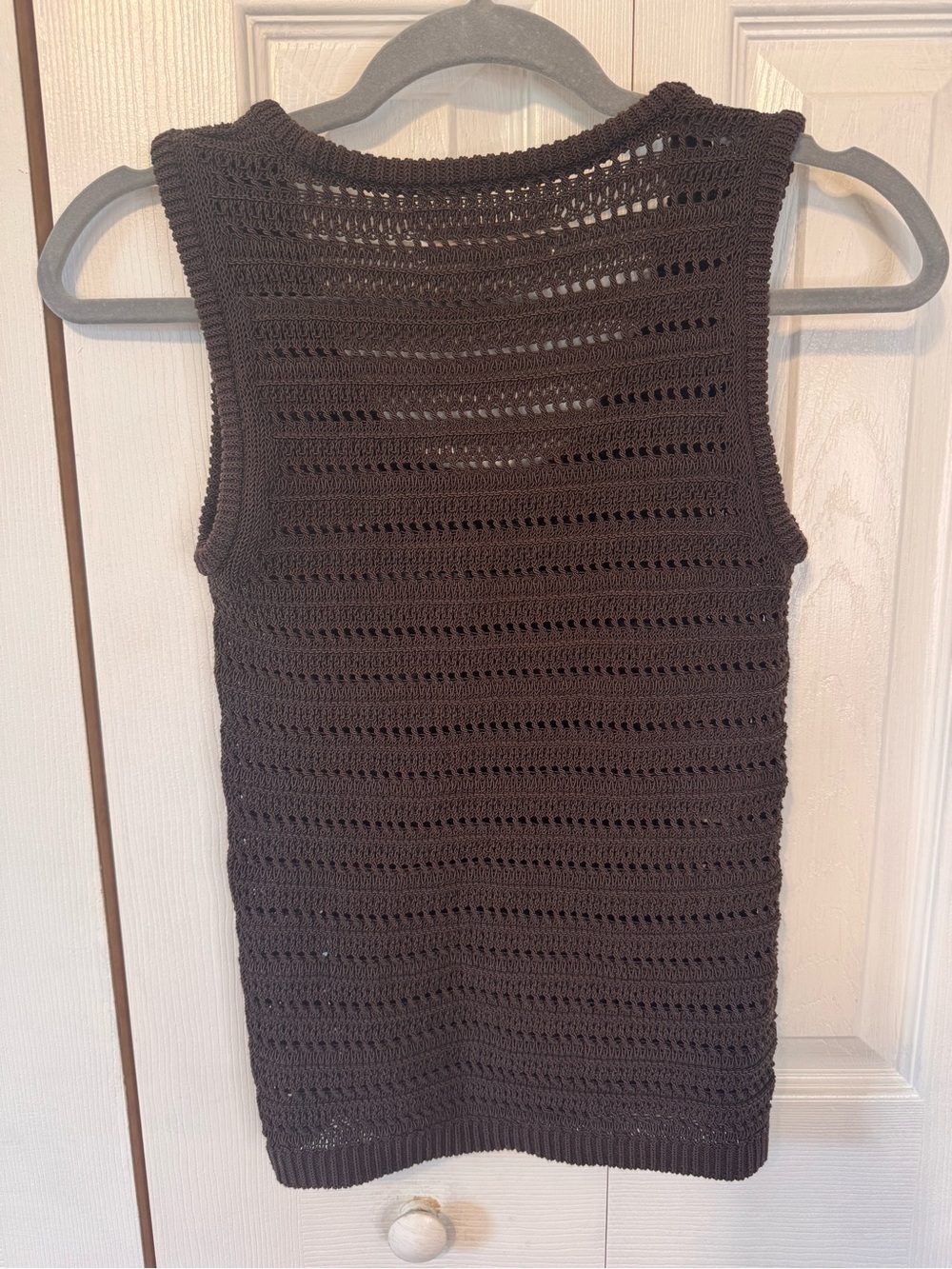 LOFT Chocolate Brown Crochet Tank Top Open Knit Sleeveless Women's Top Size XS - Picture 5 of 7